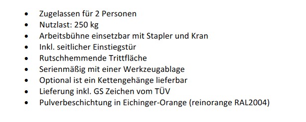 Arbeitsbühne  für Kran Typ 1073